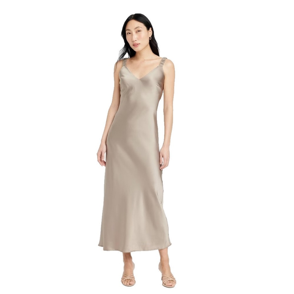 Women's Midi Perfect Slip Dress A New Day Khaki M